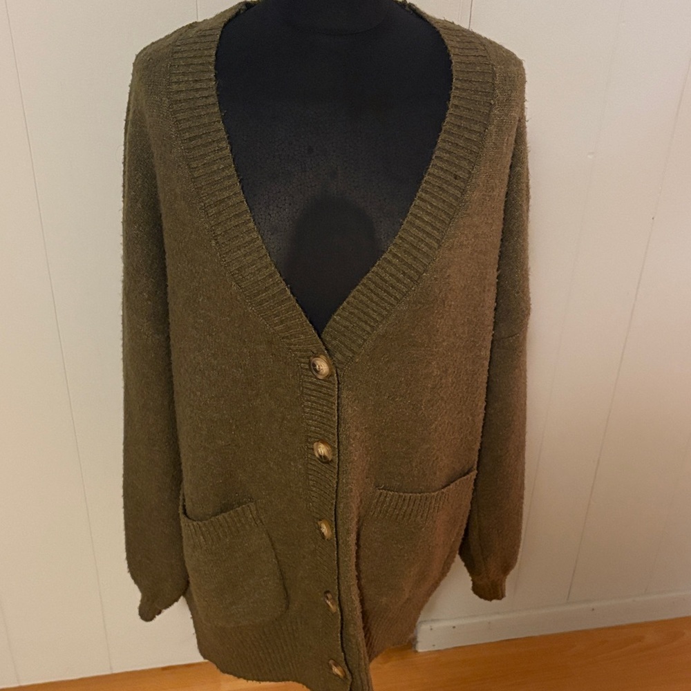 Sanctuary Olive Button-Up Cardigan